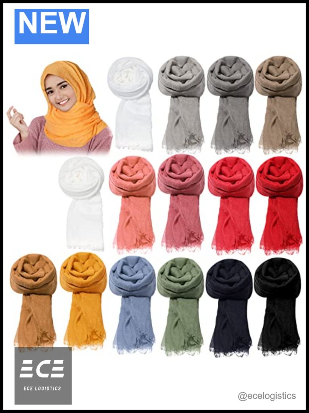 15 Pc Viscose Hijab Scarf Set Muslim Head Wrap Shawl Lightweight